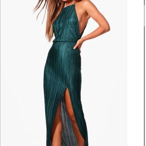 Petite Pleated Thigh Split Maci Dress GREEN